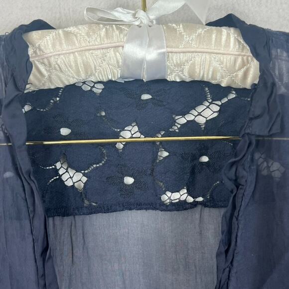 Nicole Dress Short Sleeve V-Neck Size Small Sheer Navy Blue Italy Lace Silk - Picture 3 of 9